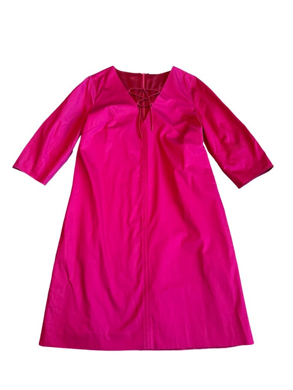 Elie Tahari Tie Up Poplin Dress Shift Bright Pink Dressy Feminine Size 10 NWT
